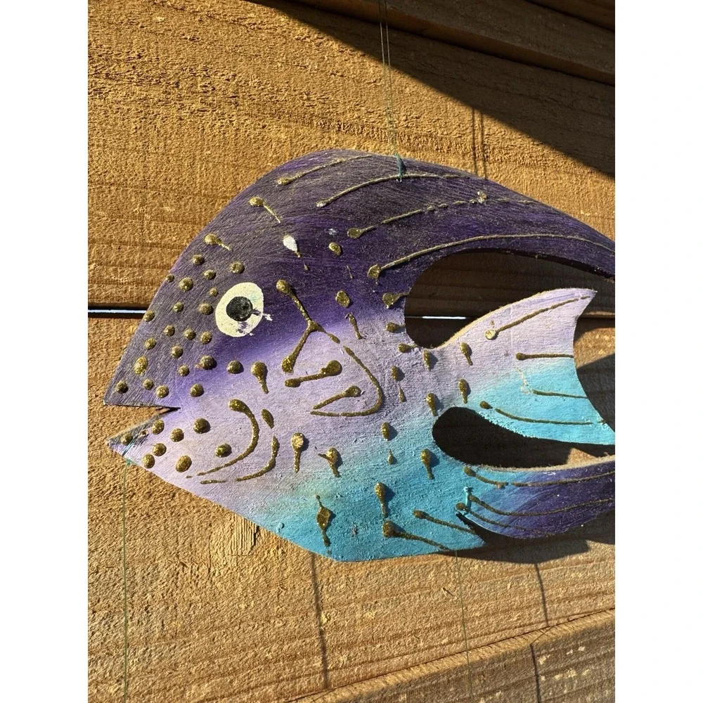 Wooden Hanging Decorative Hand Carved Hand Painted Fish‎ Vintage Jamaica